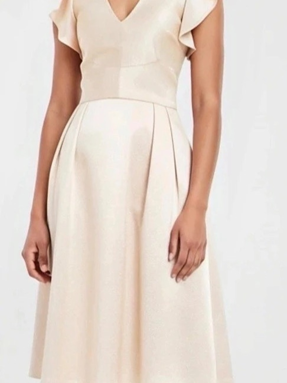 Cremieux Ruffle Sleeve Midi Dress in Champagne Size 6